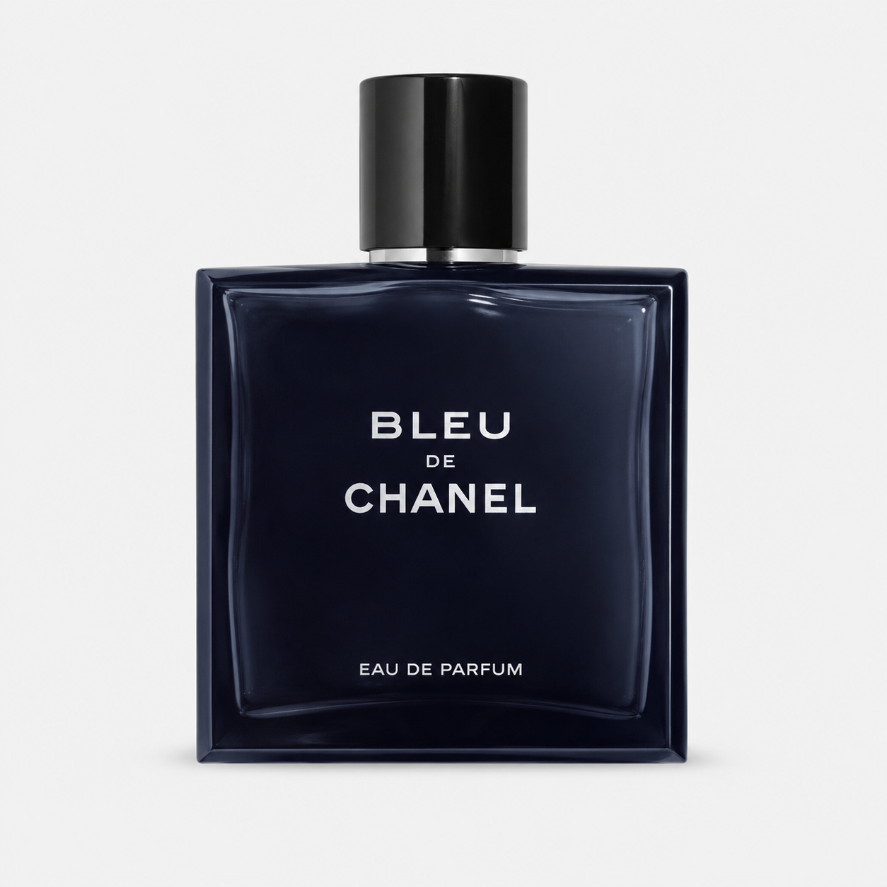 Bleu de Chanel perfume bottle on a light gray background