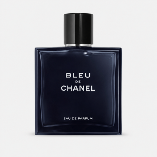 Bleu de Chanel perfume bottle on a light gray background