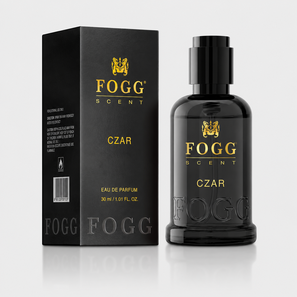 Fogg Czar perfume bottle and packaging on a white background
