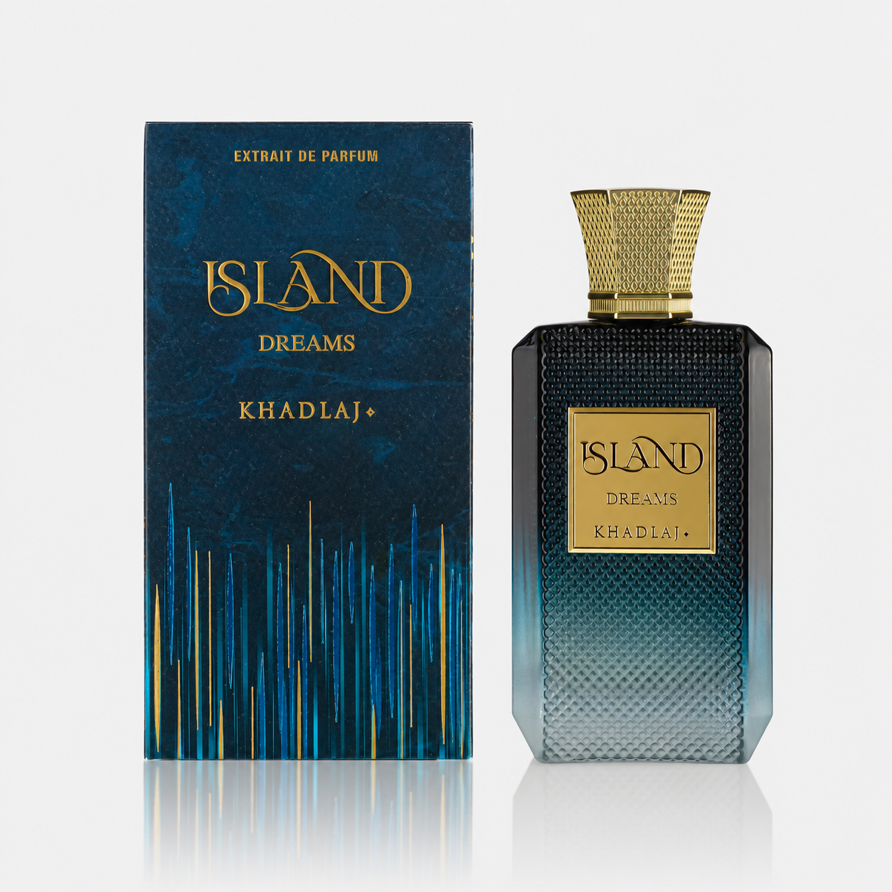 Island Dreams Khadlaj perfume bottle and packaging on a white background