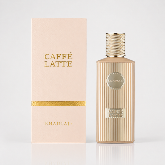 Caffé Latte perfume bottle and packaging on a light gray background