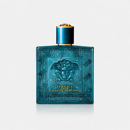 Versace Eros Eau de Parfum bottle on a light gray background